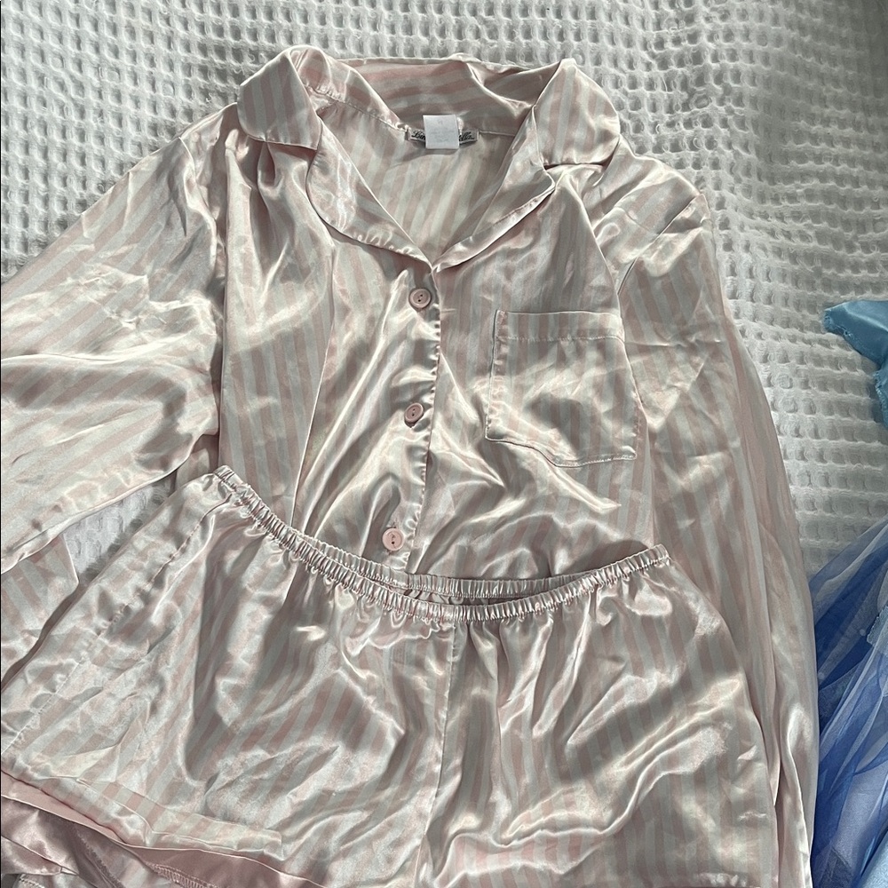 Linea Donatella Satin Pink Striped Pajama Set